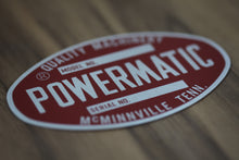 Load image into Gallery viewer, Powermatic Reproduction Machine Badge for Table Saw 65 66, Jointer 50, Planer 225, Bandsaw 143, Lathe 90, Scroll Saw, etc.